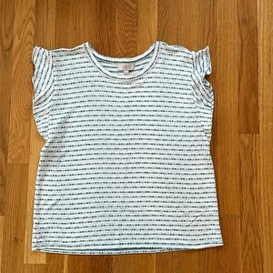 LOFT White and Teal Tee Shirt, Size Medium